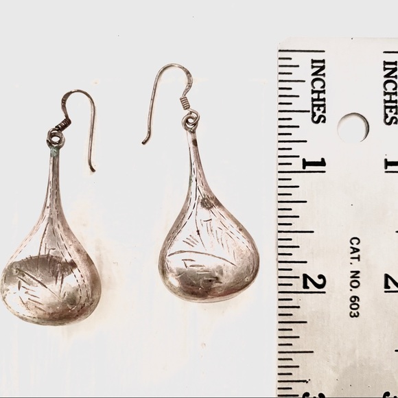 SILVER Engraved Teardrop Earrings - Picture 2 of 2